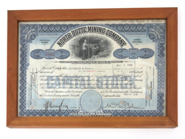 Quadro Certificato Azionario North Butte Mining Company 1929 - AUC3544