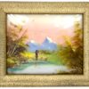 Quadro Paesaggio su Lago e Montagne Firmato Rita Dipinto su Vetro - AUC4615