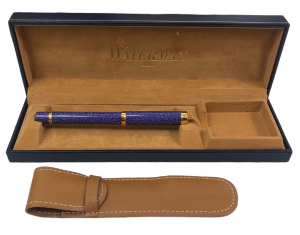 Penna Stilografica Waterman Marmorizzata Viola Rifiniture Oro + Custodia  - AUC7358