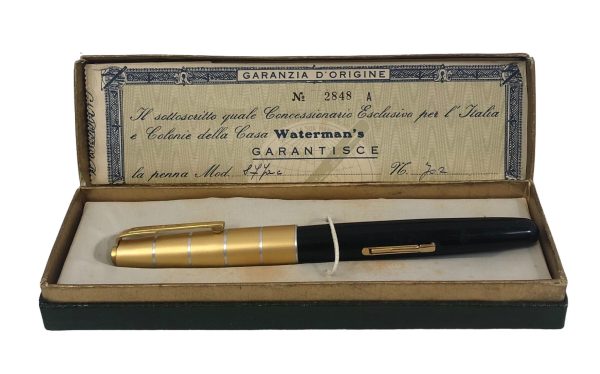 Penna Stilografica Waterman Nera Cappuccio Dorato Carica a Leva + Custodia - AUC7834