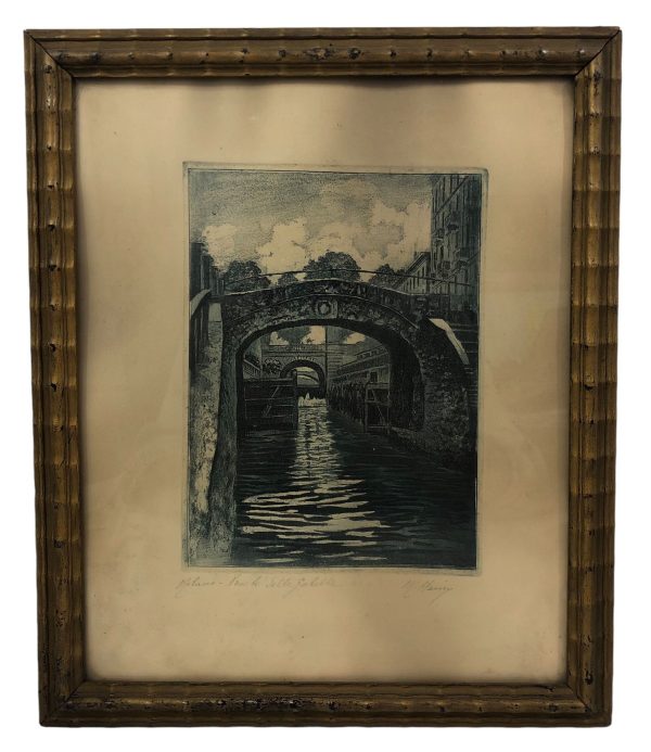 Illustrazione a Penna Copertura Del Naviglio 1931 Firmata con Cornice in Legno - AUC7956