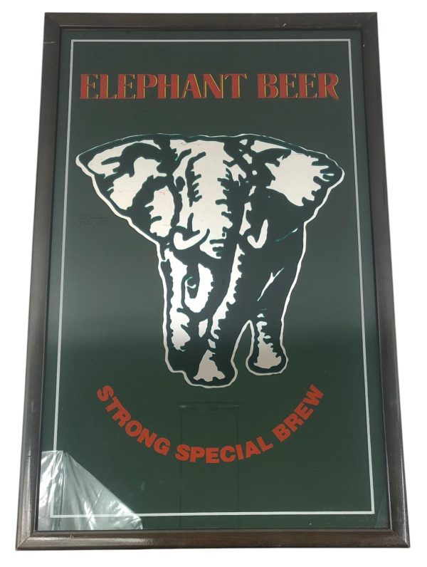 Specchio Pubblicitario Elephant Beer Cornice in Legno   - AUC8066