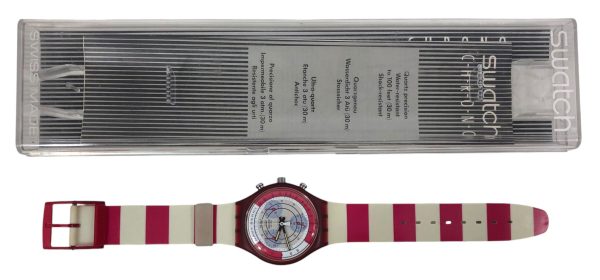 Orologio da Polso Swatch Chrono Navy Berry SCR100 1991 + Custodia - ANC3330